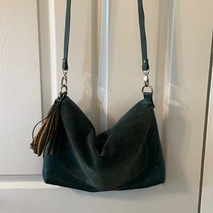 Dark green, faux suede/leather cross-body bag